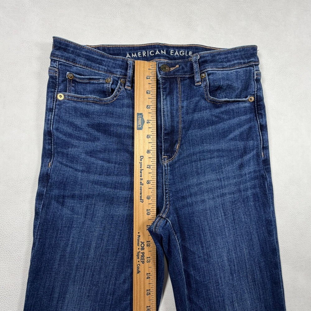 American Eagle Super Hi-Rise Flare Jeans Dark Wash Scalloped Hem Size 10 Regular - Picture 8 of 14